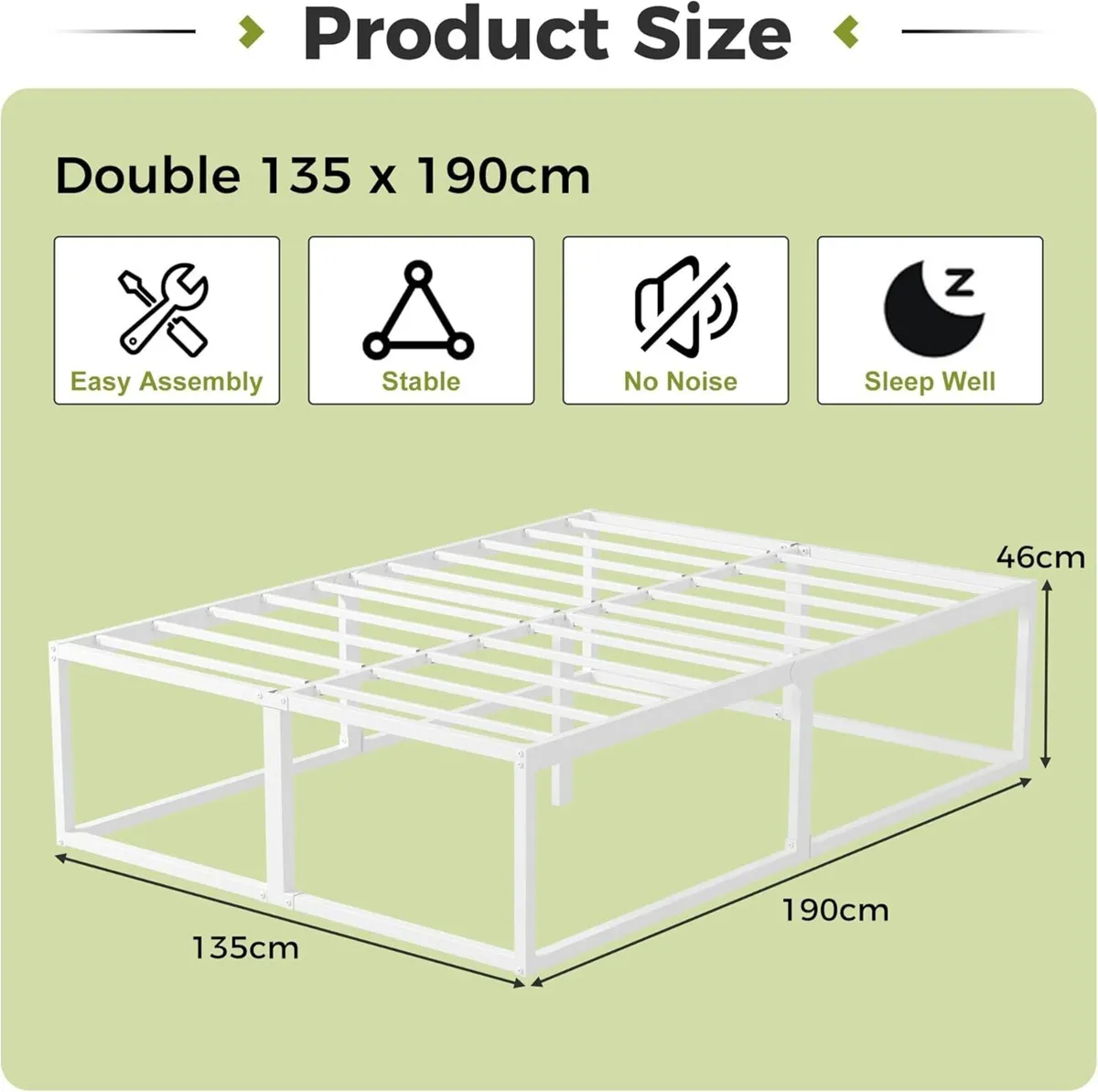 46 cm High Double Bed Frame 135x190 Heavy Duty - Image 2
