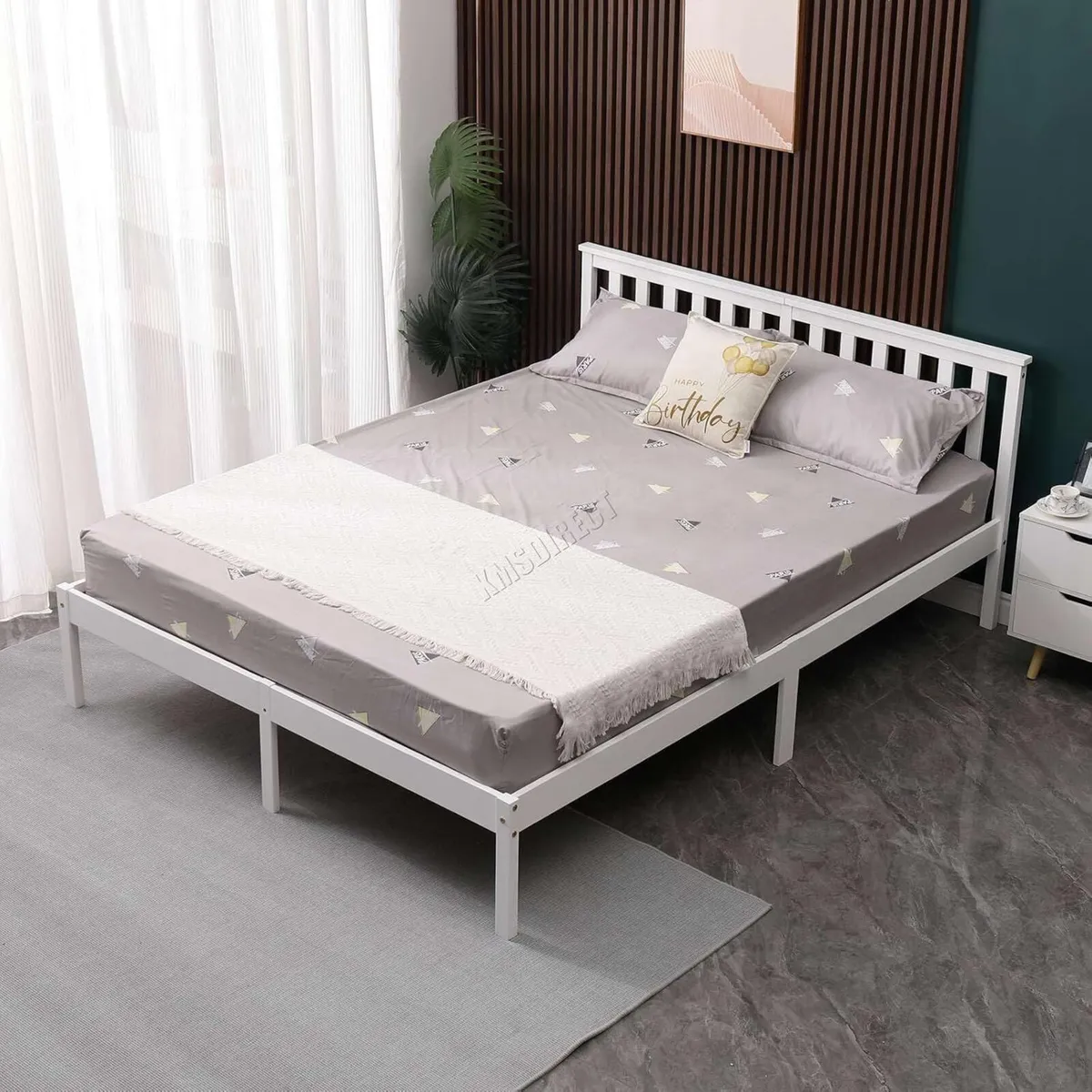 Double Bed Solid Pine Frame Headboard Durable - Image 1