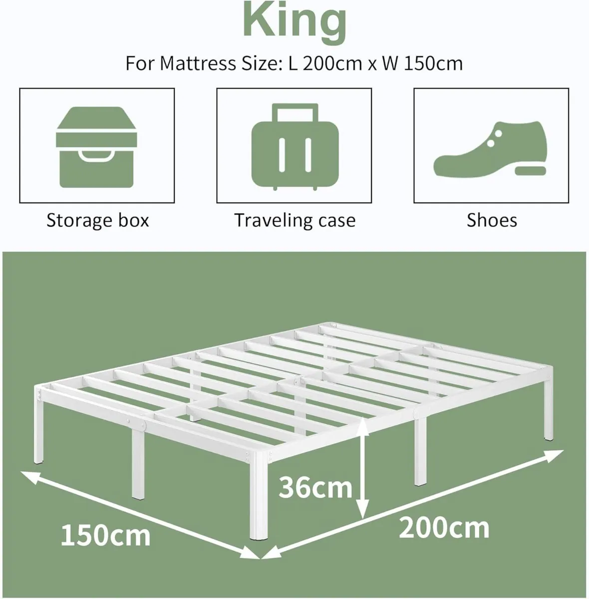 White King Bed Frame 5ft with Rounded Corner Legs - Image 2