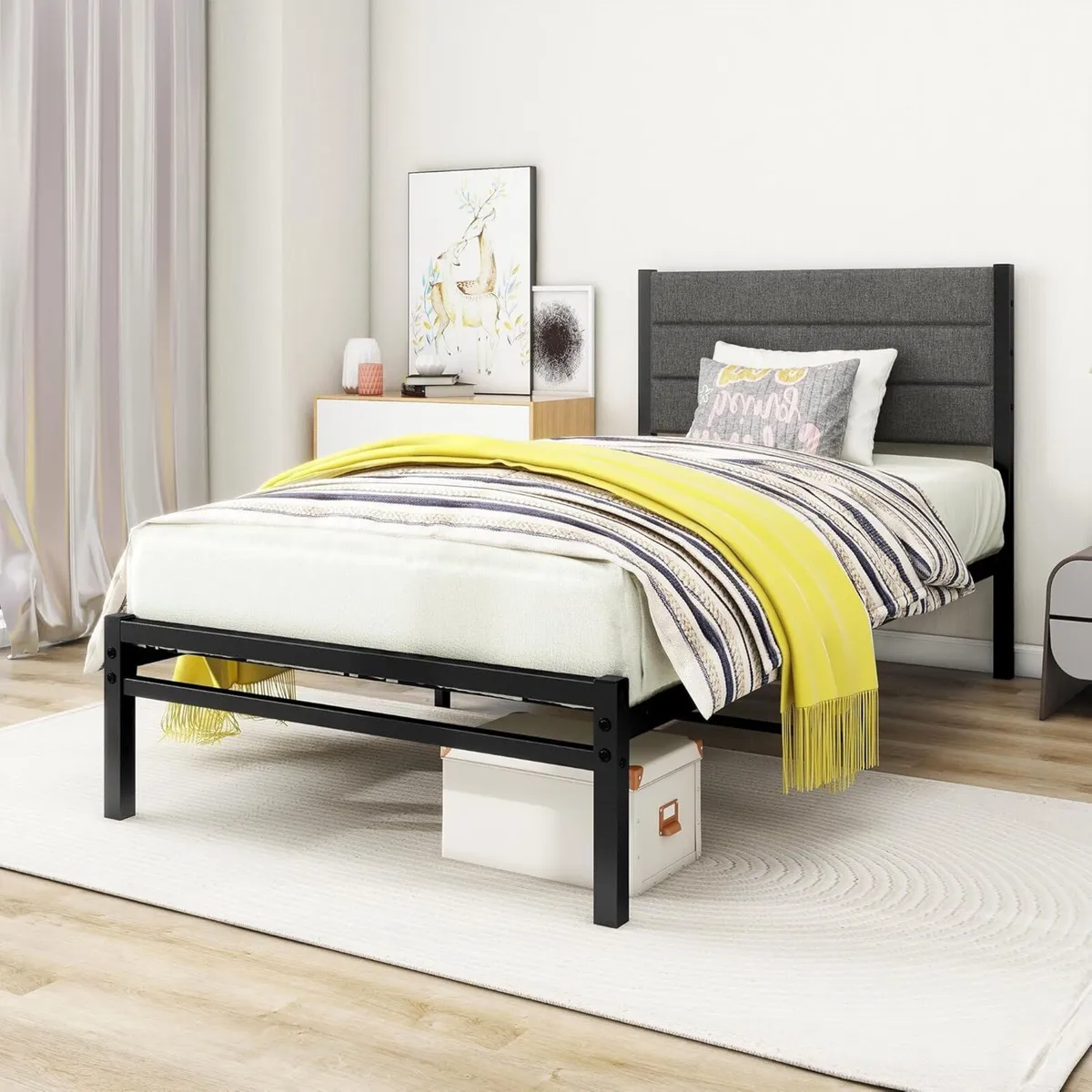 Single Bed Frame with Upholstered Headboard Heavy - Image 1