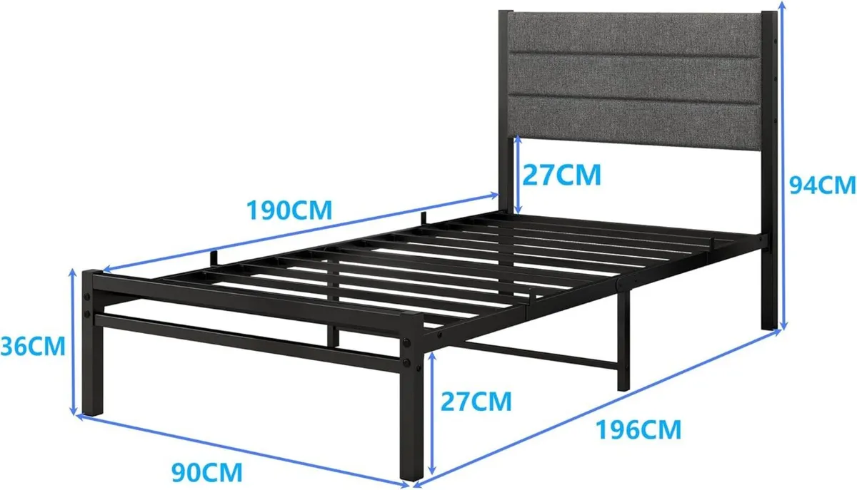 Single Bed Frame with Upholstered Headboard Heavy - Image 2