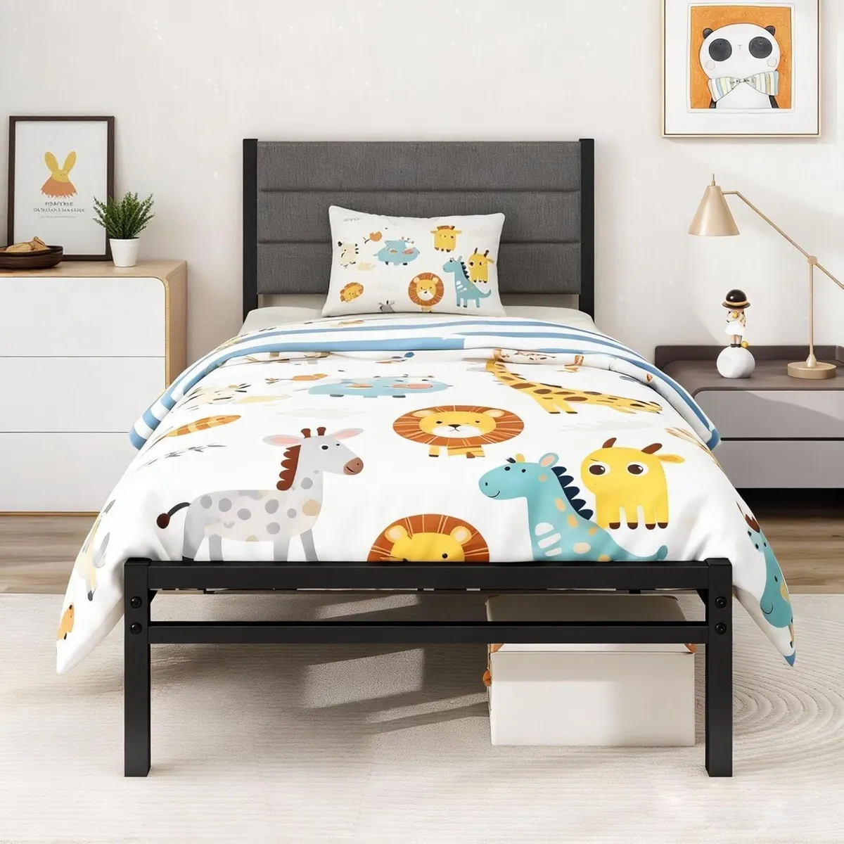 Single Bed Frame with Upholstered Headboard Heavy - Image 3
