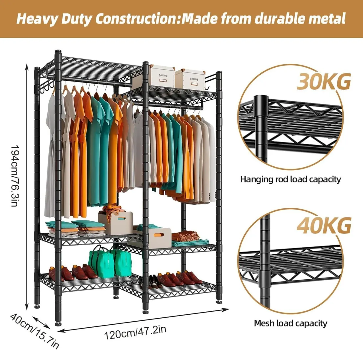 Heavy Duty Clothes Rail with Adjustable Shelves - Image 3