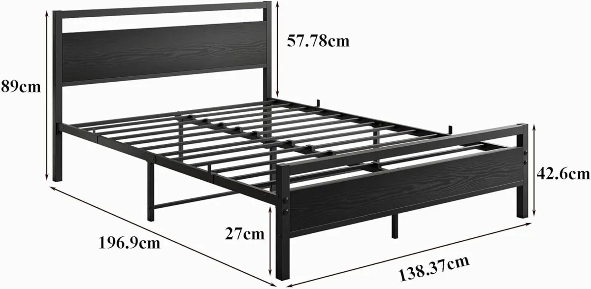 4ft6 Double Bed Frame with Wooden Headboard Heavy - Image 2