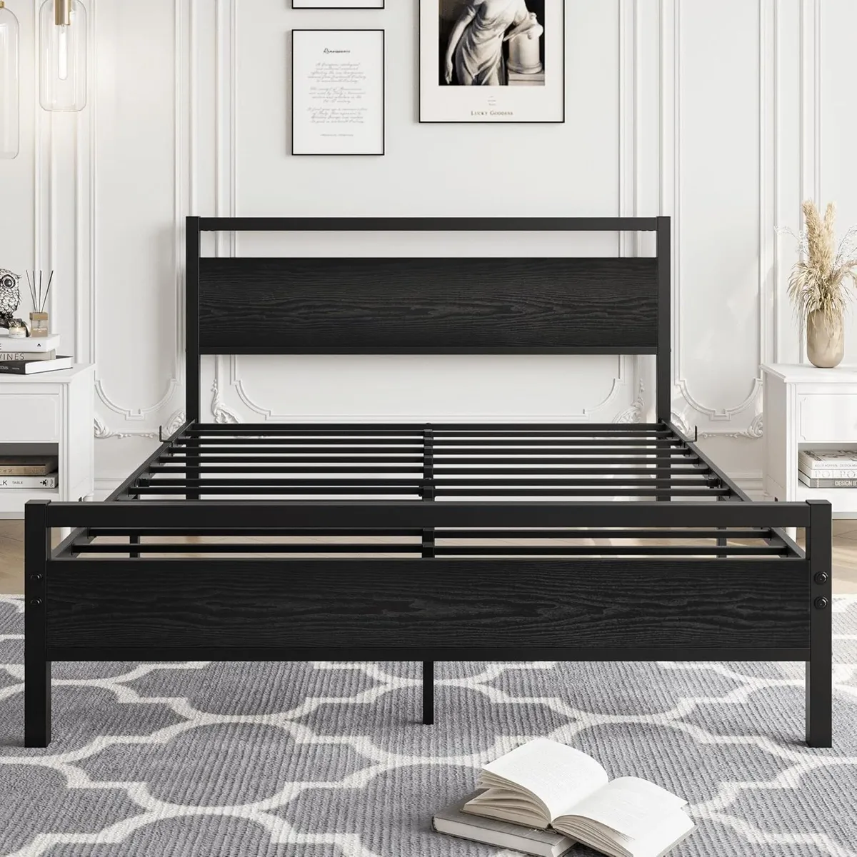 4ft6 Double Bed Frame with Wooden Headboard Heavy - Image 4
