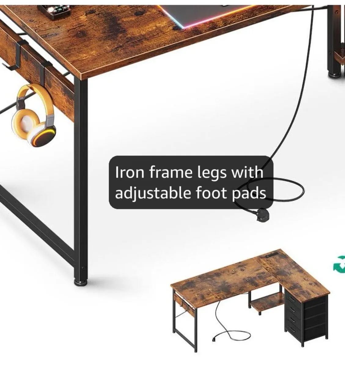 Corner Desk with Drawers, Reversible L Shaped Comp - Image 3