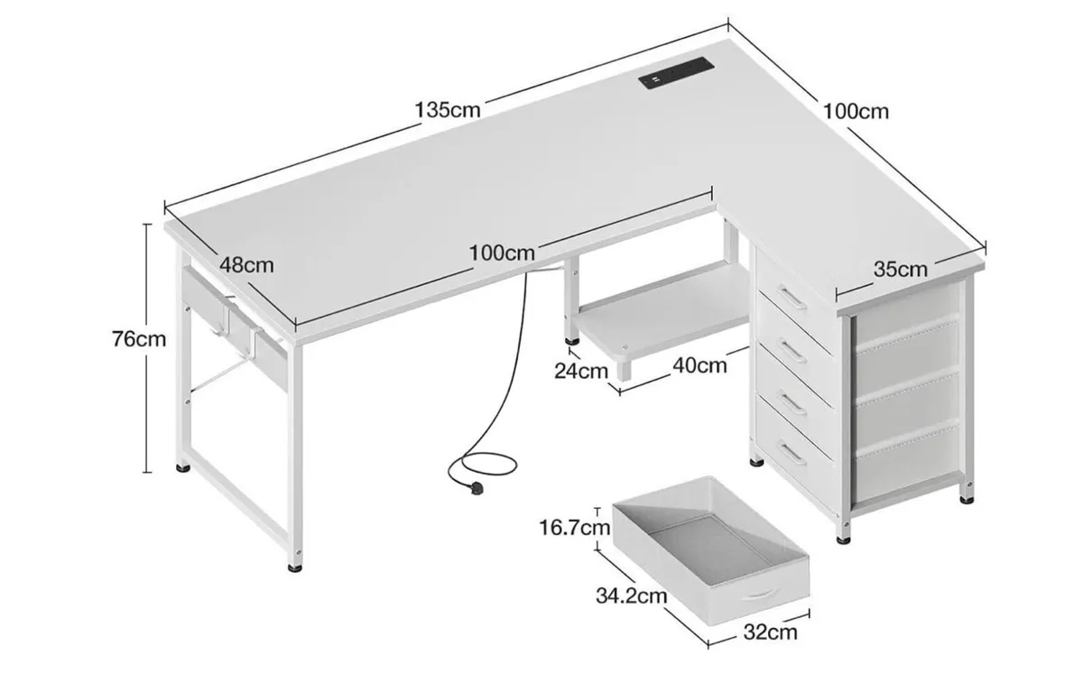 Corner Desk with Drawers, Reversible L Shaped Comp - Image 3