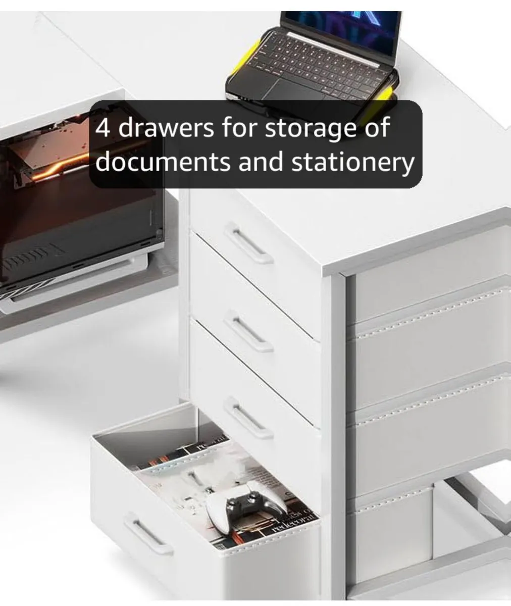 Corner Desk with Drawers, Reversible L Shaped Comp - Image 2