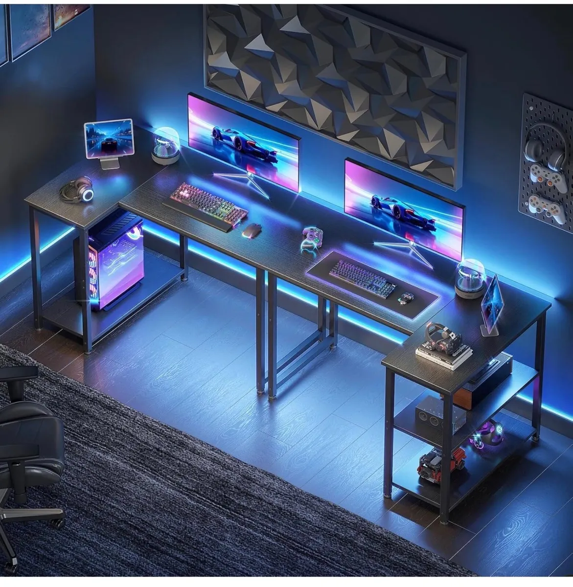 L Shaped Gaming Desk, 100x70 cm Computer Desk, Cor - Image 3