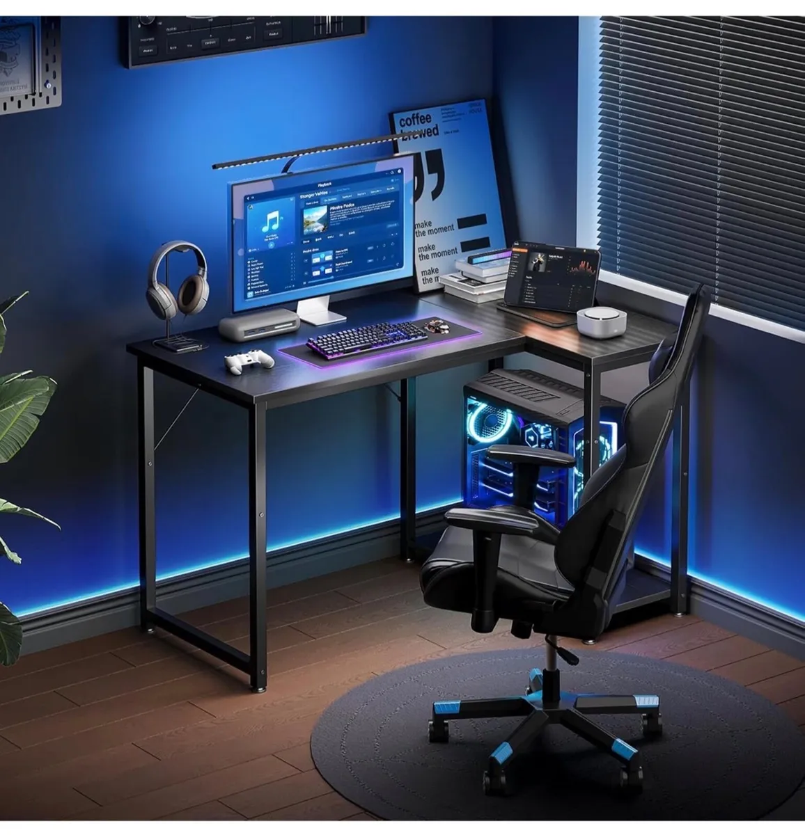 L Shaped Gaming Desk, 100x70 cm Computer Desk, Cor - Image 2