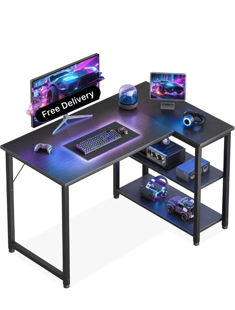 L Shaped Gaming Desk, 100x70 cm Computer Desk, Cor - Image 1