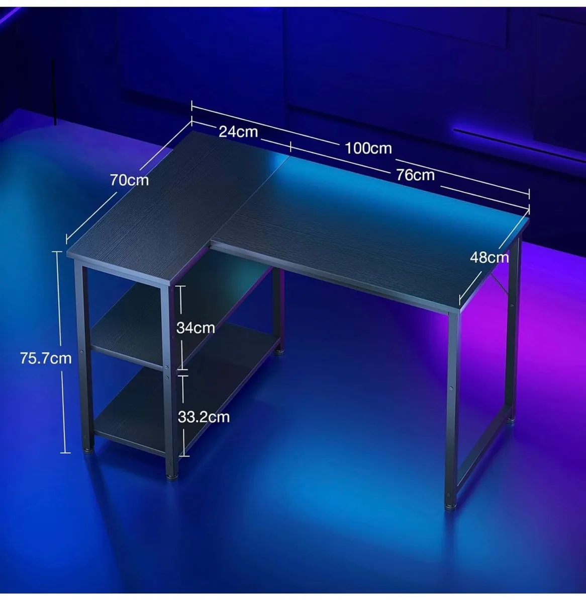 L Shaped Gaming Desk, 100x70 cm Computer Desk, Cor - Image 4