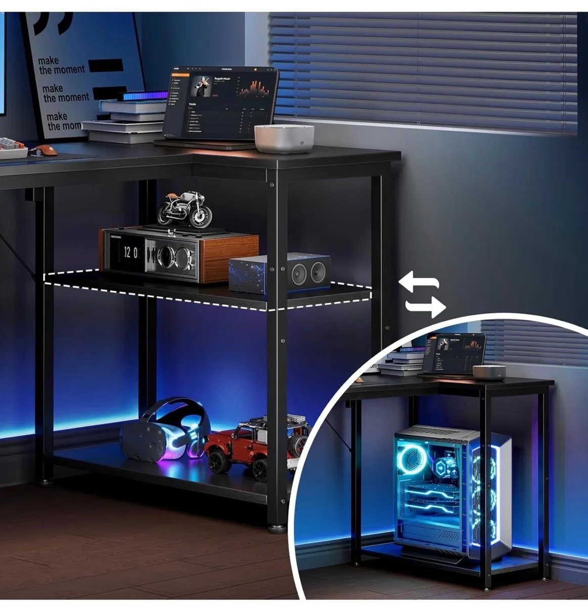 L Shaped Gaming Desk, 100x70 cm Computer Desk, Cor - Image 3
