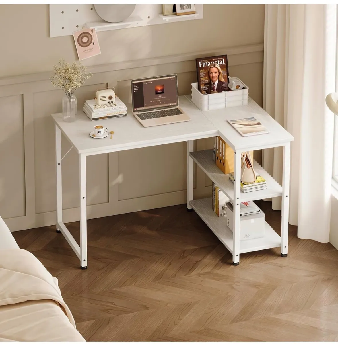 L Shaped Computer Desk, 100x70 cm Corner Desk, Off - Image 2