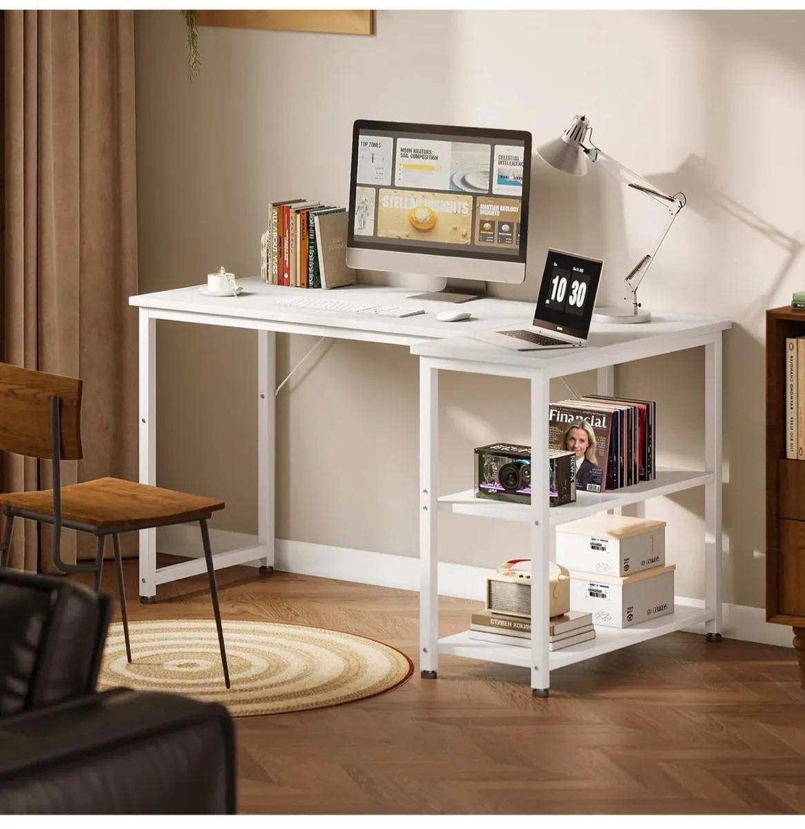 L Shaped Computer Desk, 120x70 cm Corner Desk, Off - Image 2