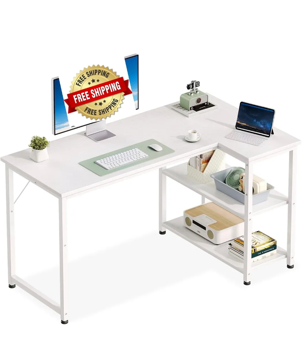 L Shaped Computer Desk, 120x70 cm Corner Desk, Off - Image 1