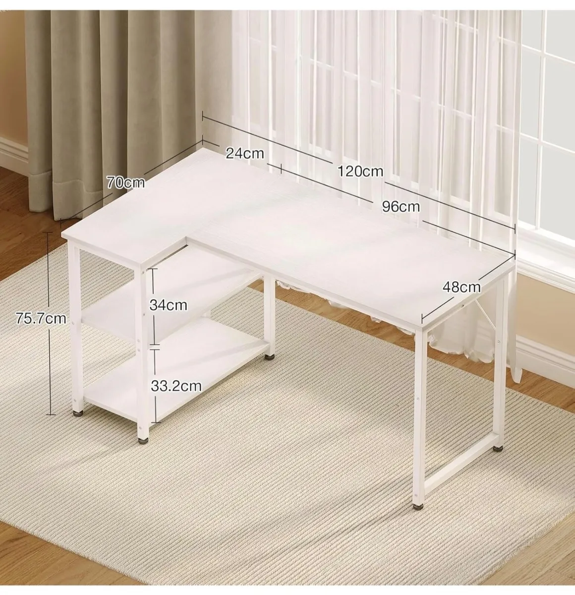 L Shaped Computer Desk, 120x70 cm Corner Desk, Off - Image 2