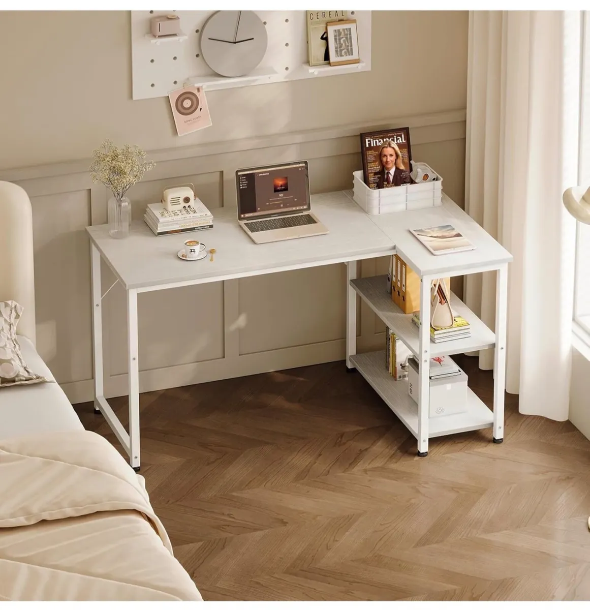 L Shaped Computer Desk, 120x70 cm Corner Desk, Off - Image 1