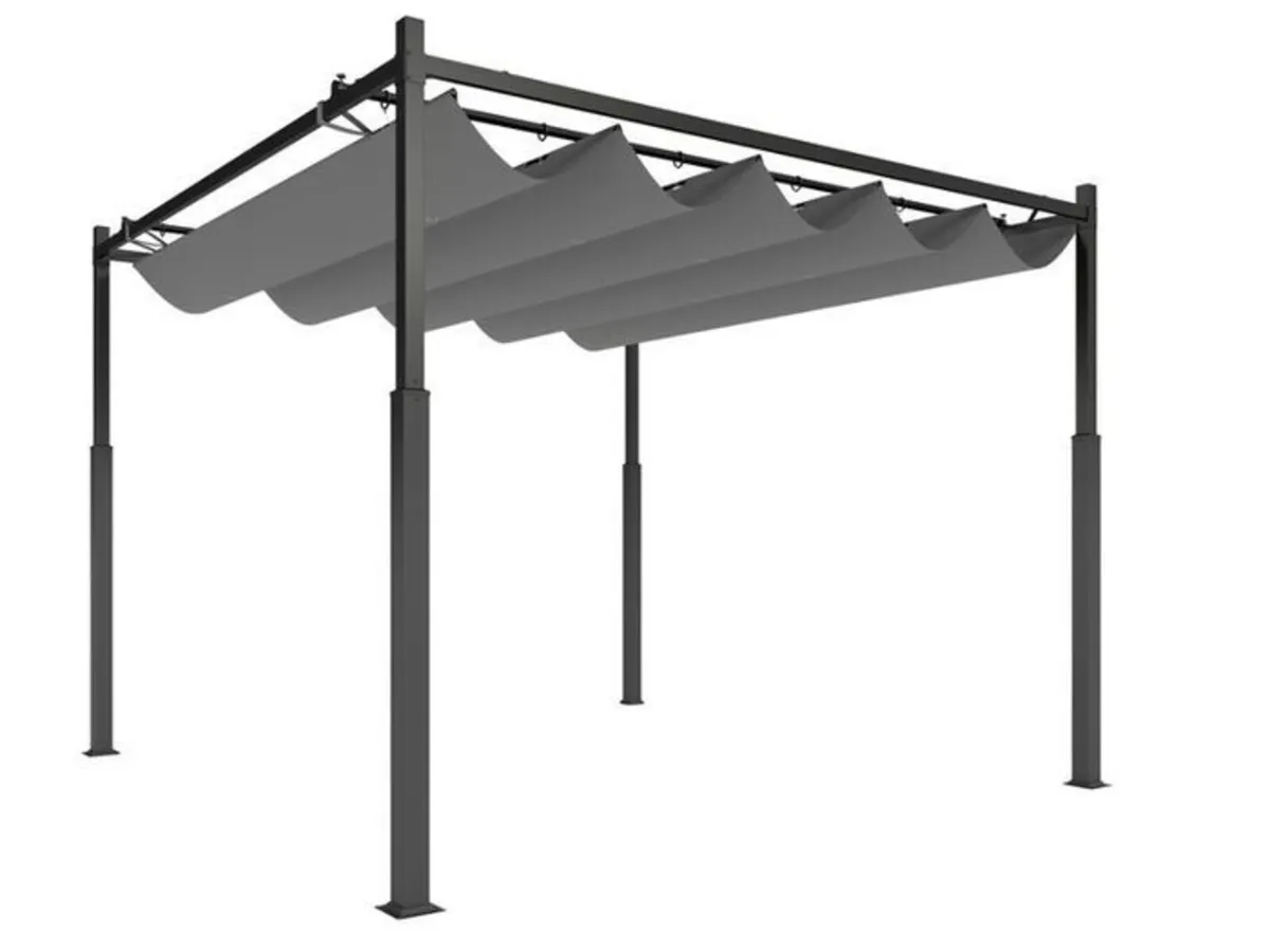 3m x 3m Retractable Garden Pergola with Canopy Roo - Image 4
