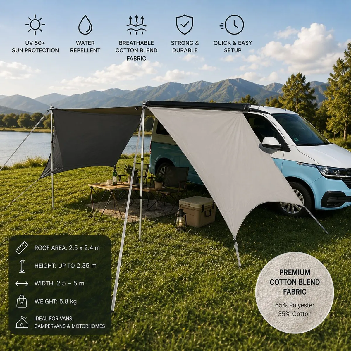 Premium TC Camper Van Awning Sun Canopy with Side - Image 1