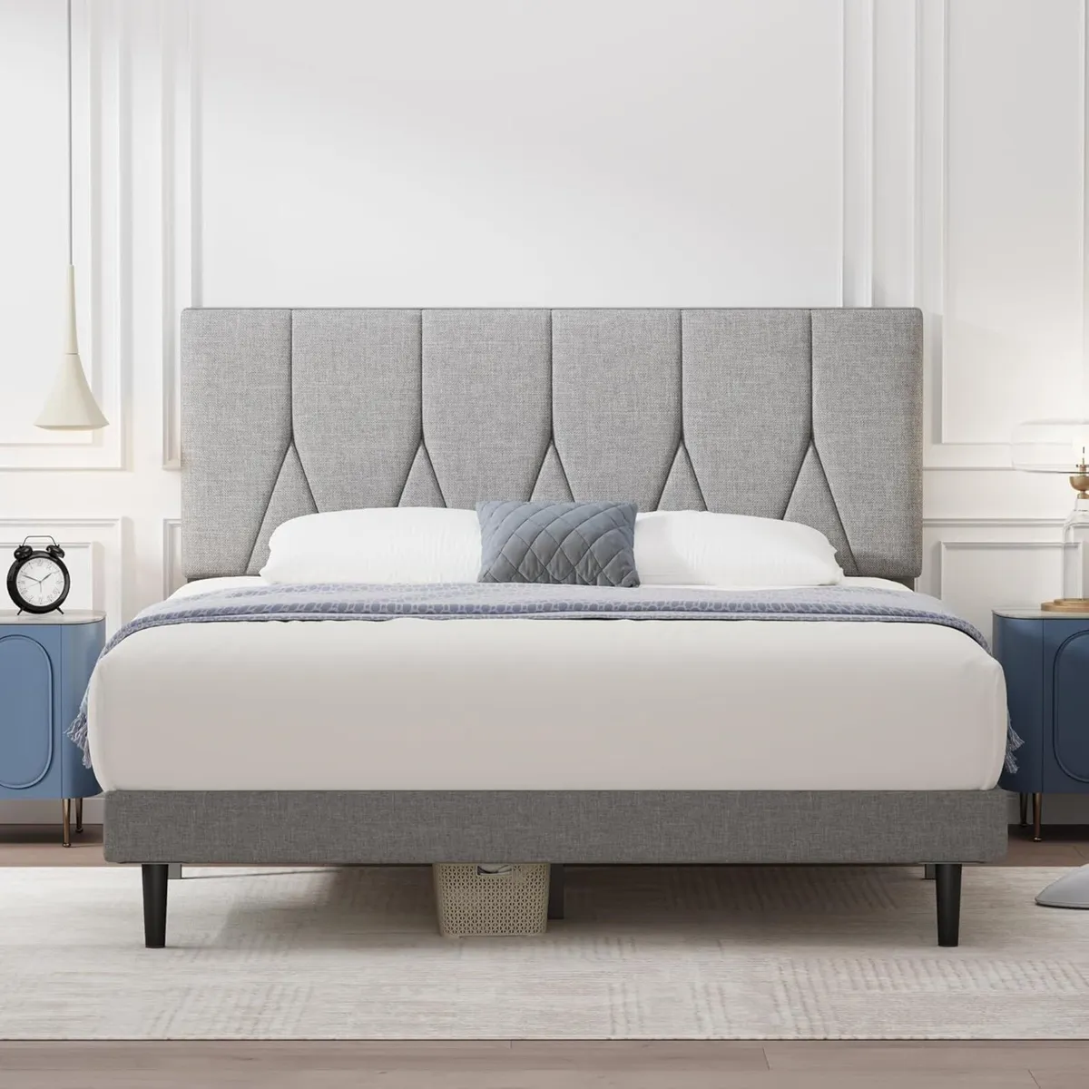 Small Double Bed Frame Light Grey Upholstered - Image 1