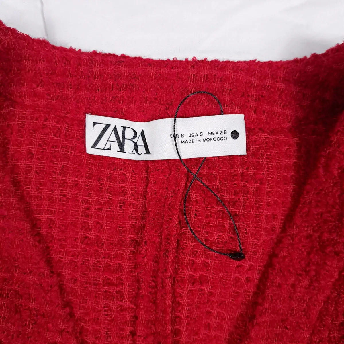 Zara Red Textured Gold Button Knit Dress S - Image 3