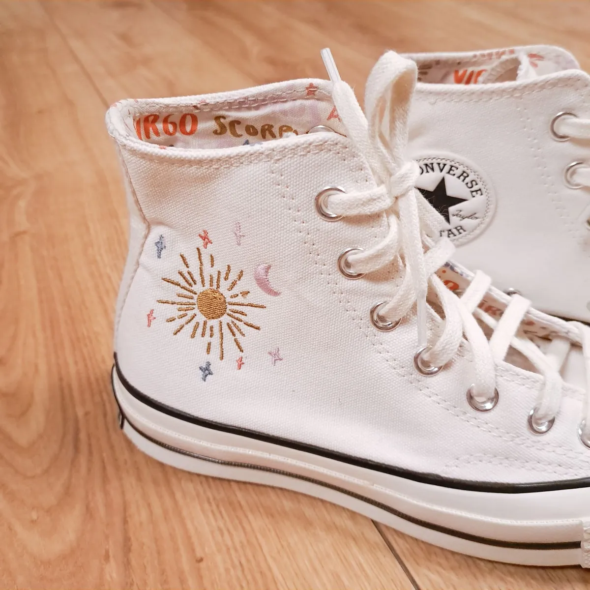 Converse White High Top Embroidered Trainers 5UK - Image 3