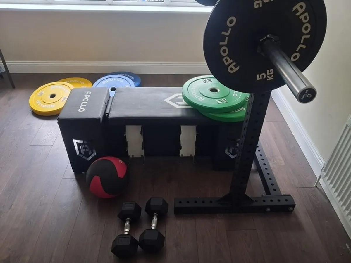 squat rack with weights and adjustable bench - Image 2