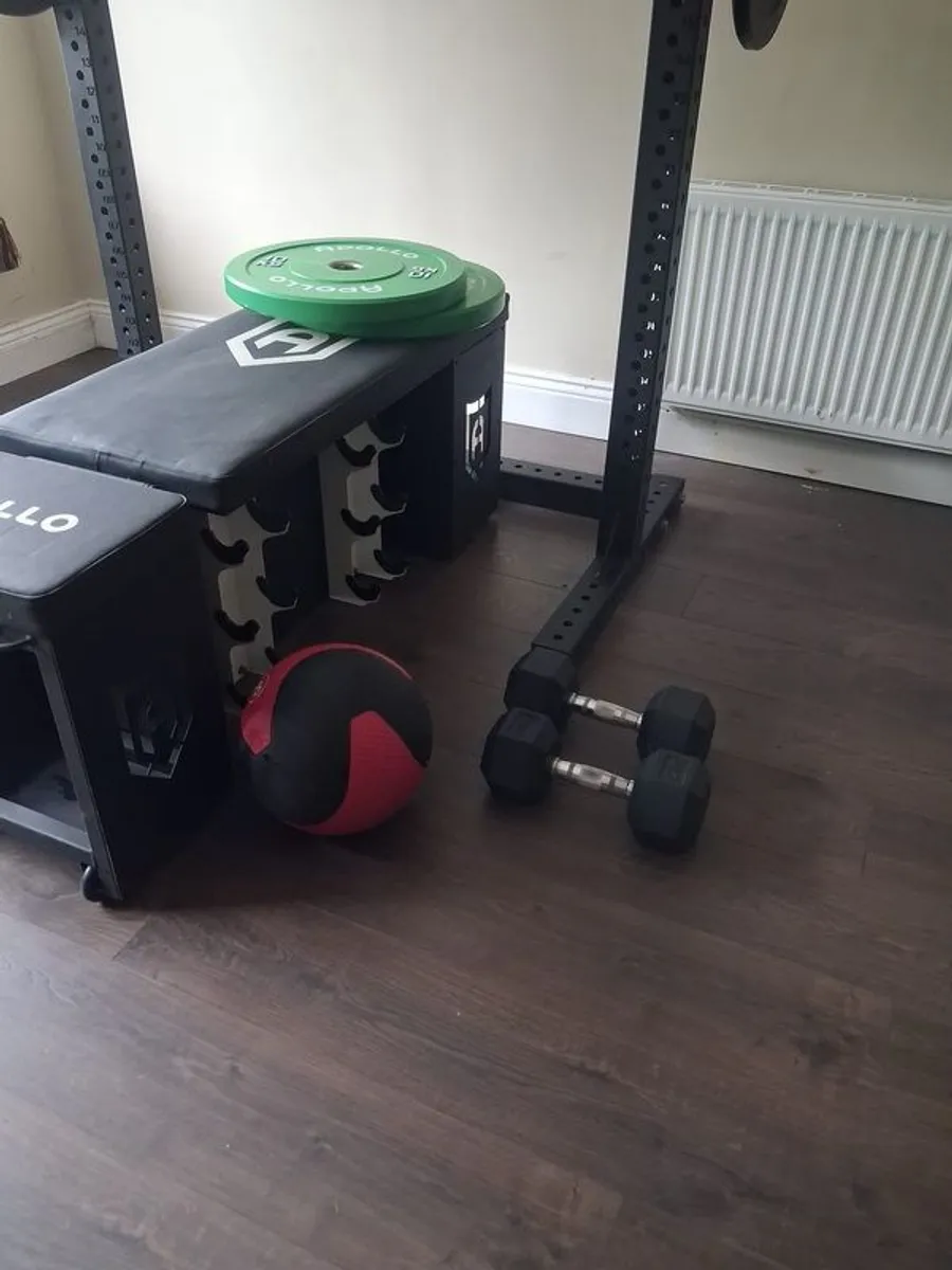 squat rack with weights and adjustable bench - Image 4