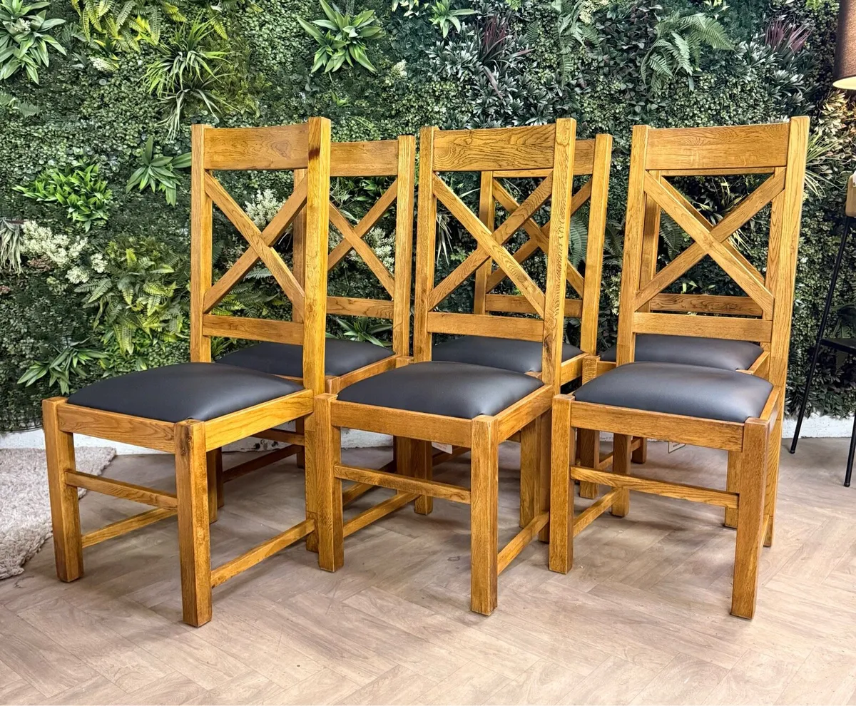 6 Athens oak dining chairs - Image 1