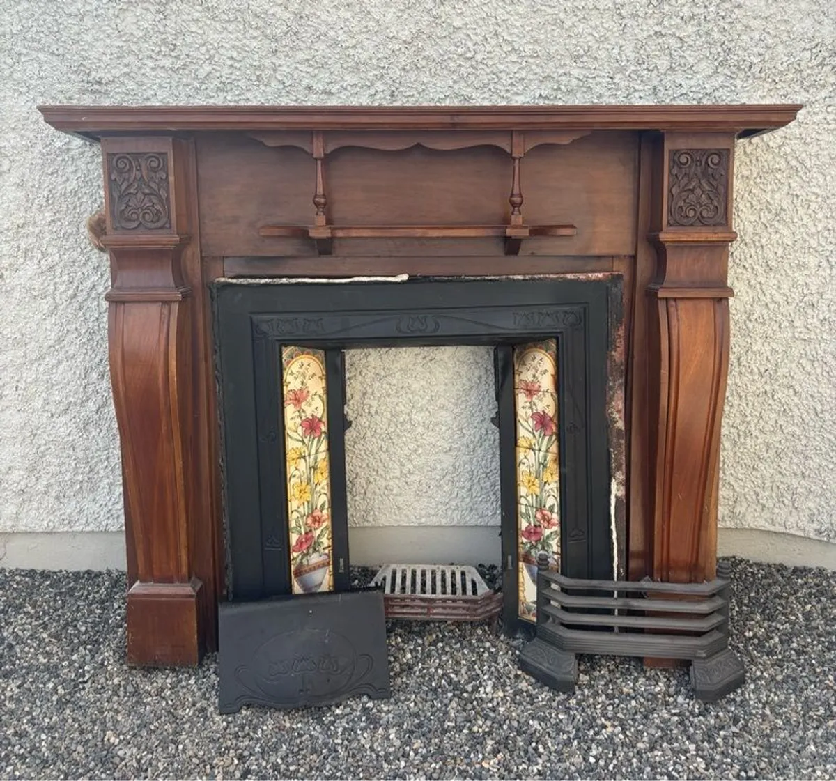Fireplace Surround with Cast Iron Insert and Tiles - Image 1