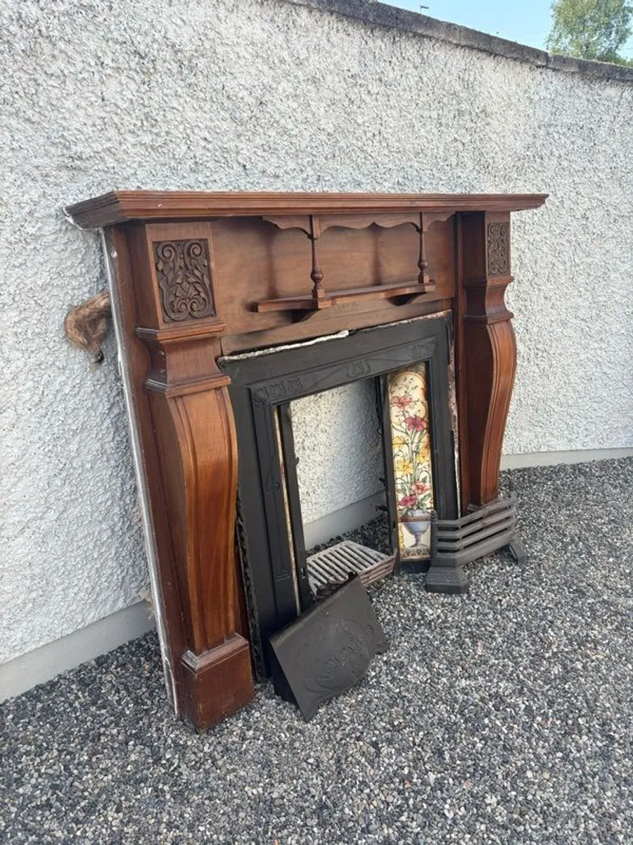 Fireplace Surround with Cast Iron Insert and Tiles - Image 2