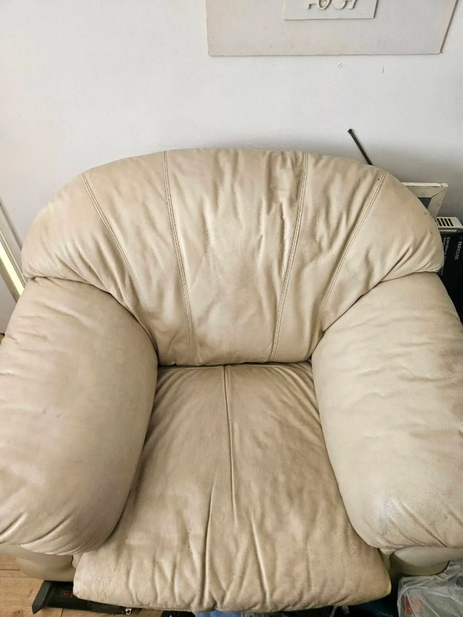 Cream Italian leather Couch - Image 2