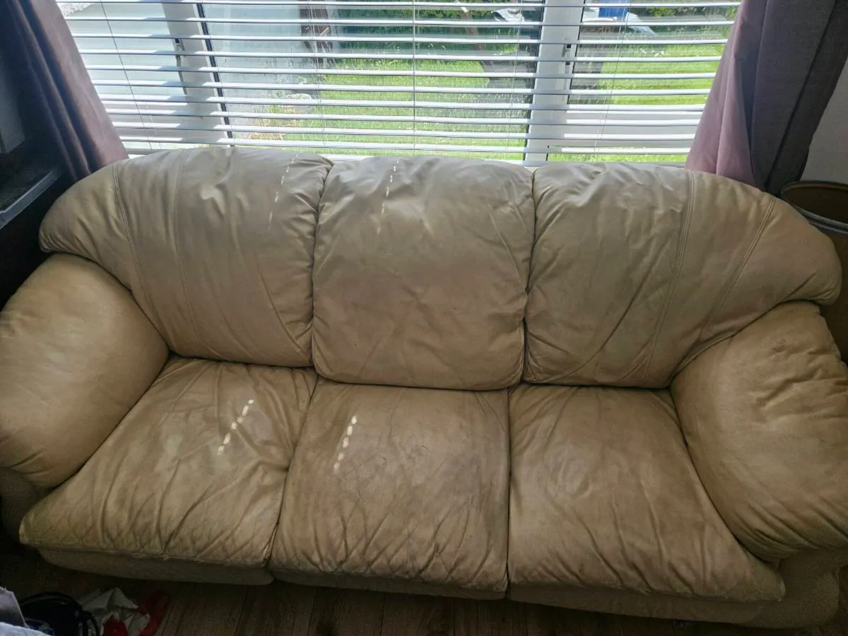 Cream Italian leather Couch - Image 3