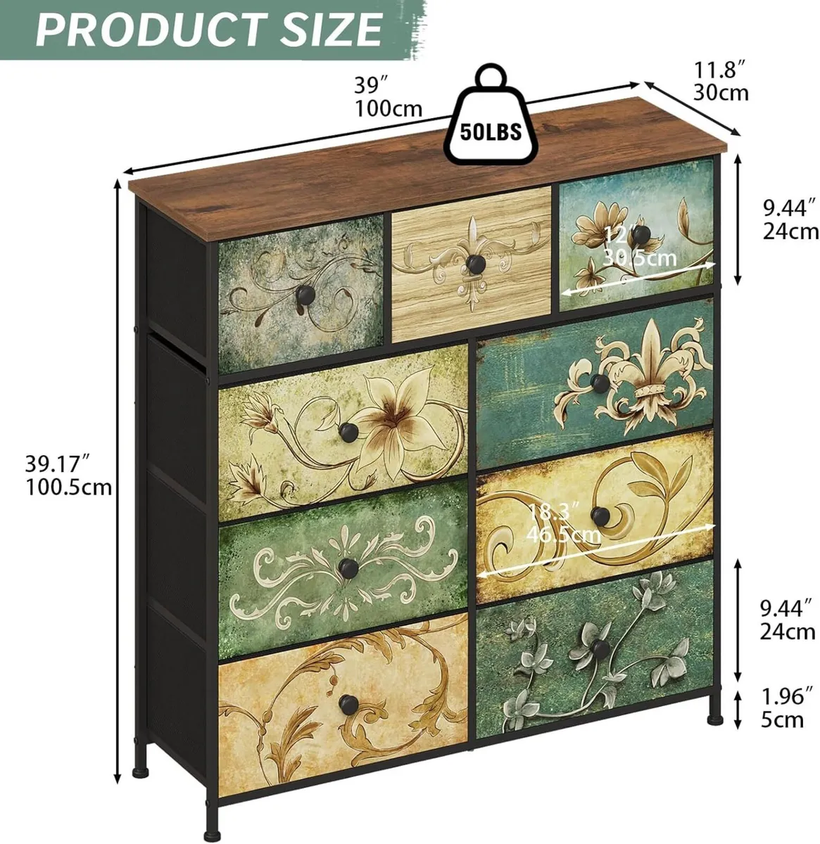 Dresser with Drawer for Bedroom 9 Fabric Drawers - Image 3