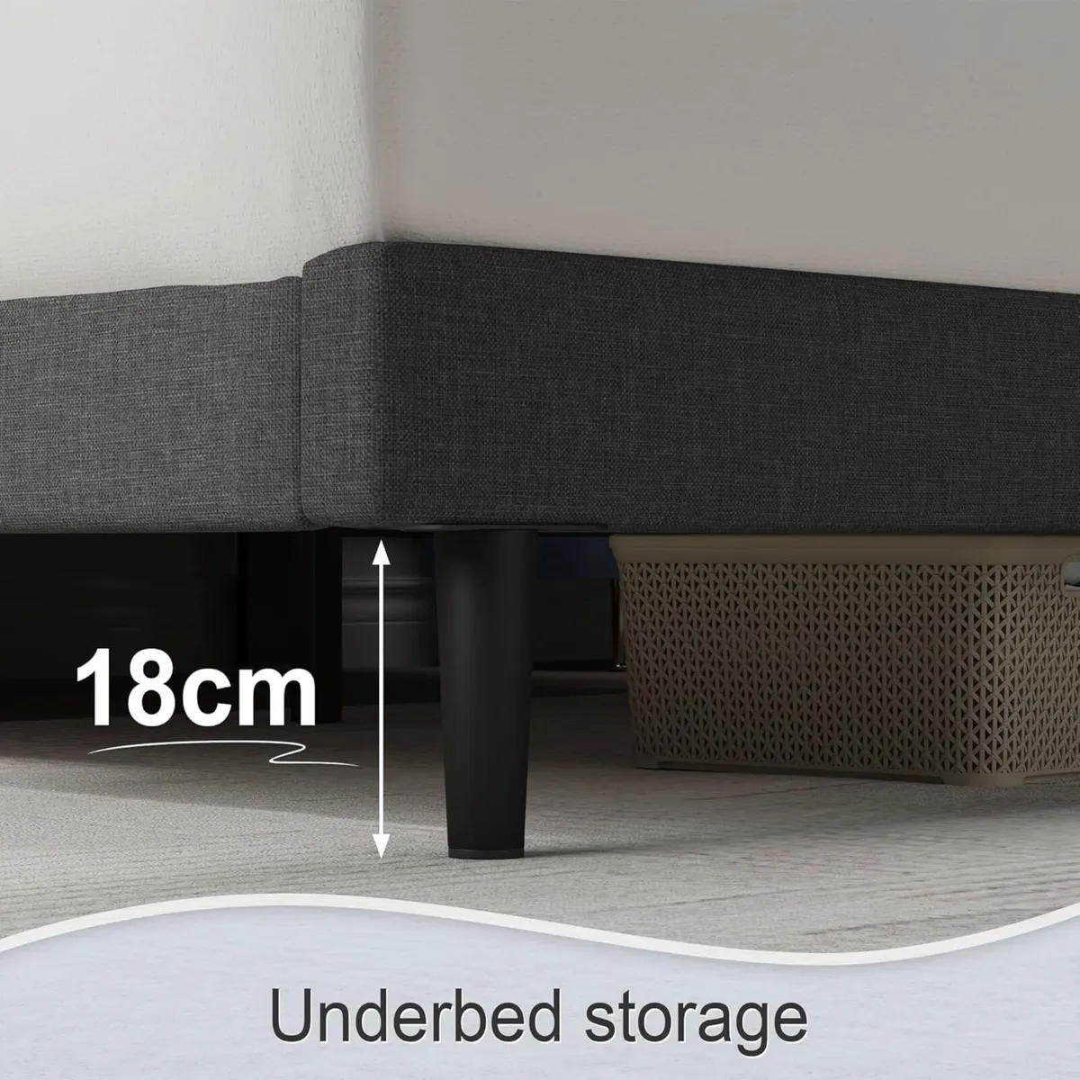 Double Bed Frame Dark Grey Upholstered Wooden - Image 4