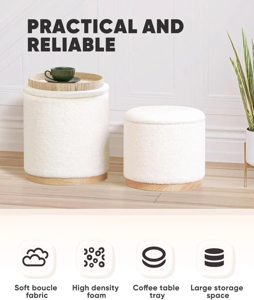 Round White Ottoman with Storage Set of 2 Makeup - Image 4