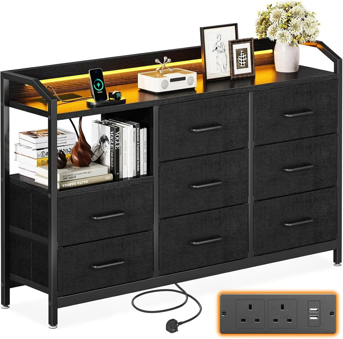 Black Chest of Drawers Bedroom with LED Light - Image 1