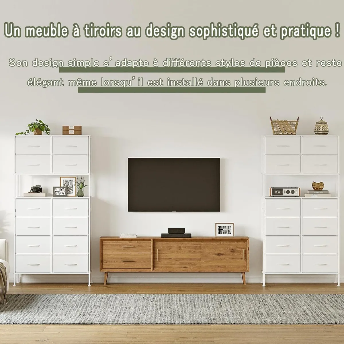 High Chest of Drawers White Storage with Open - Image 3