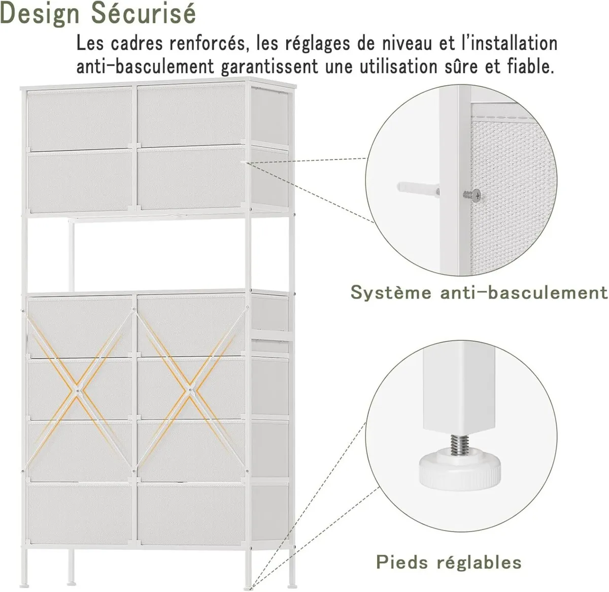 High Chest of Drawers White Storage with Open - Image 4