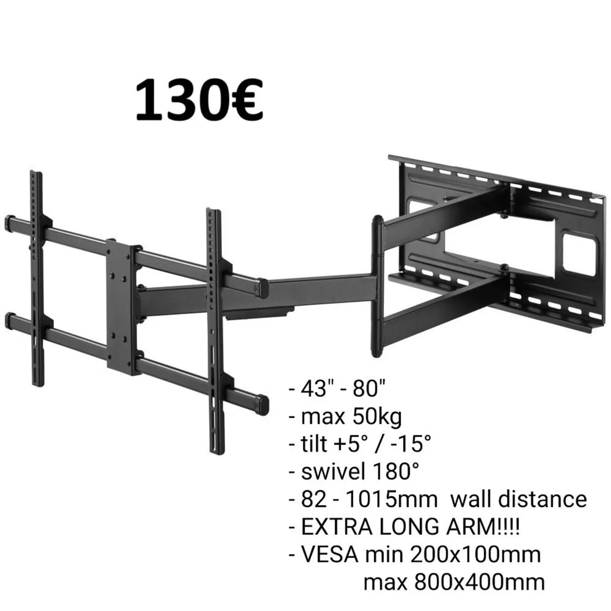 Tv Wall Mount Bracket Tilt Swivel Long Arm 43-80" - Image 1