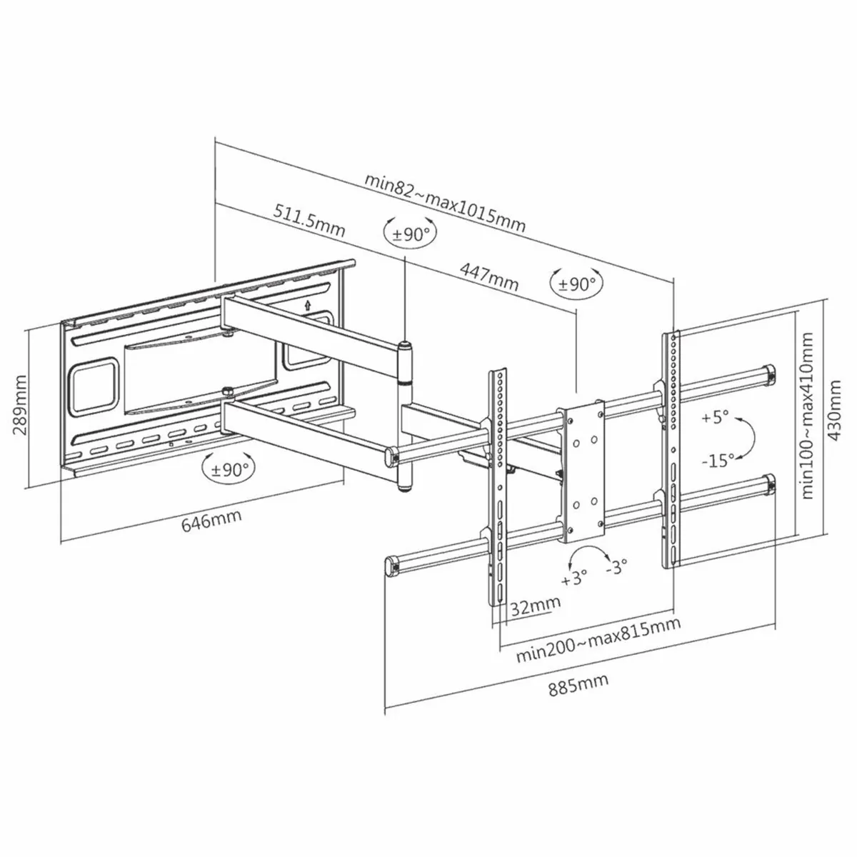 Tv Wall Mount Bracket Tilt Swivel Long Arm 43-80" - Image 2