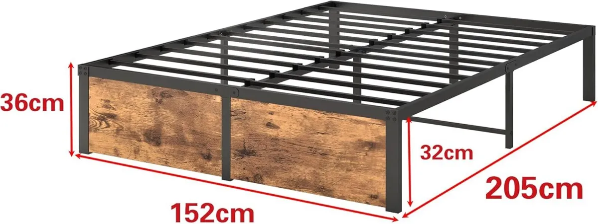 King Bed Frame with Wooden Footboard 32cm Metal - Image 2