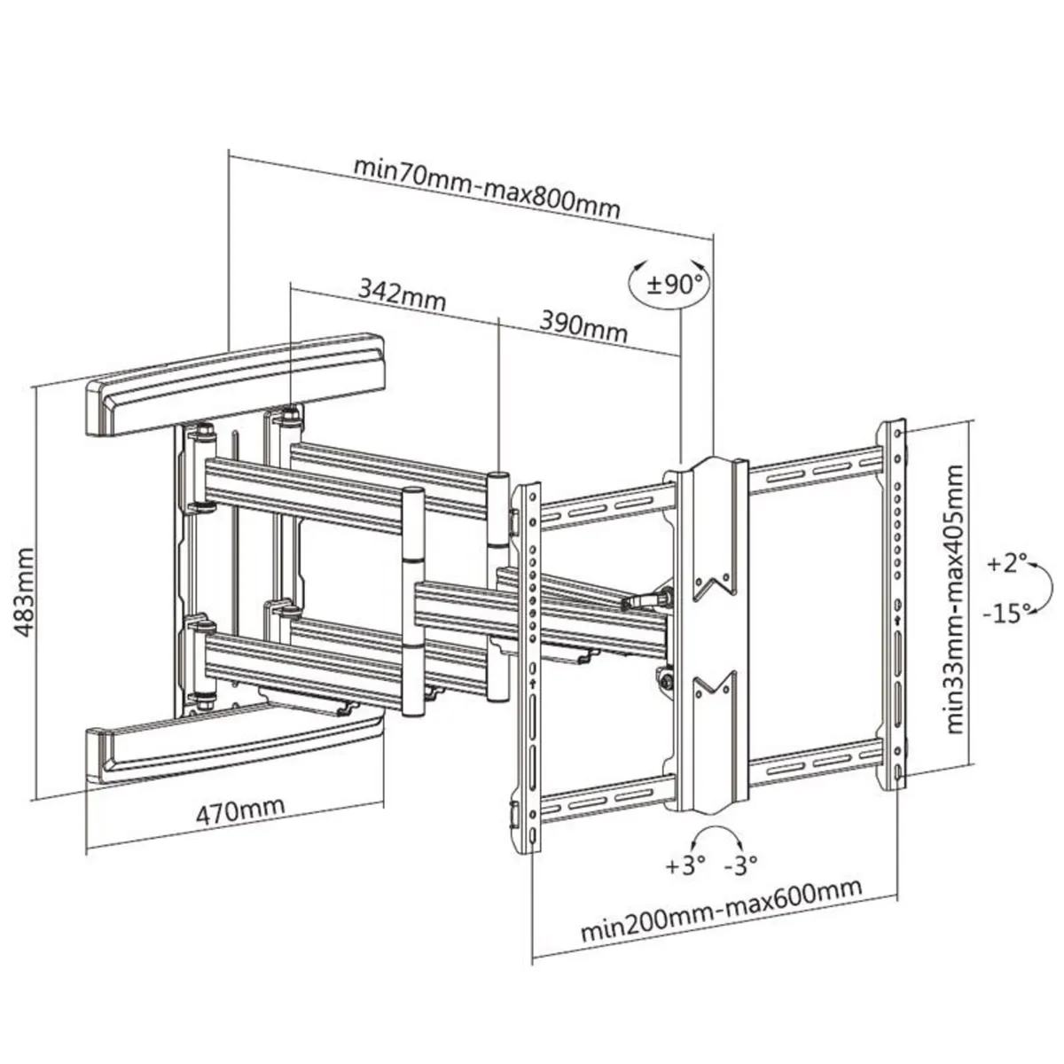 Tv Wall Mount Bracket Tilt Swivel Long Arm 37-80" - Image 3