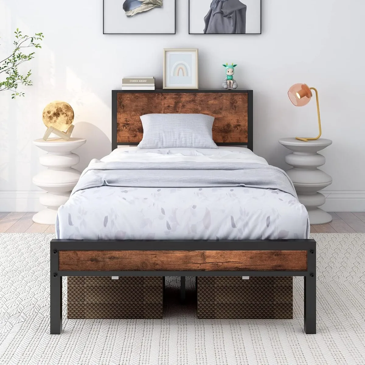 Single Bed Frames with Wooden Storage Headboard - Image 1