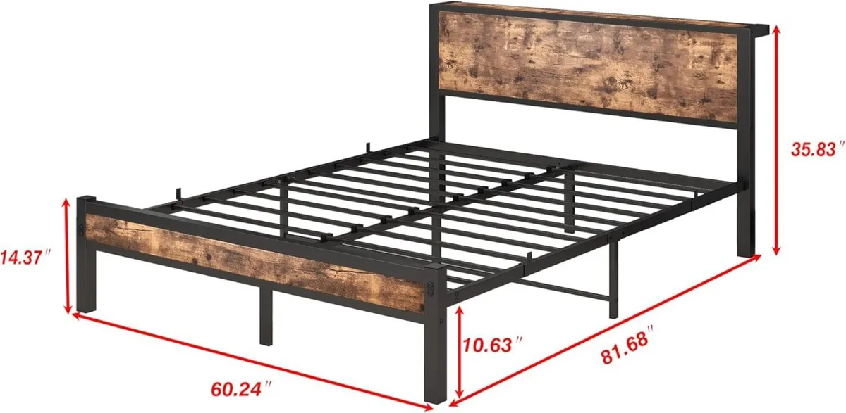 King Size Bed Frame with Storage Wooden Headboard - Image 2
