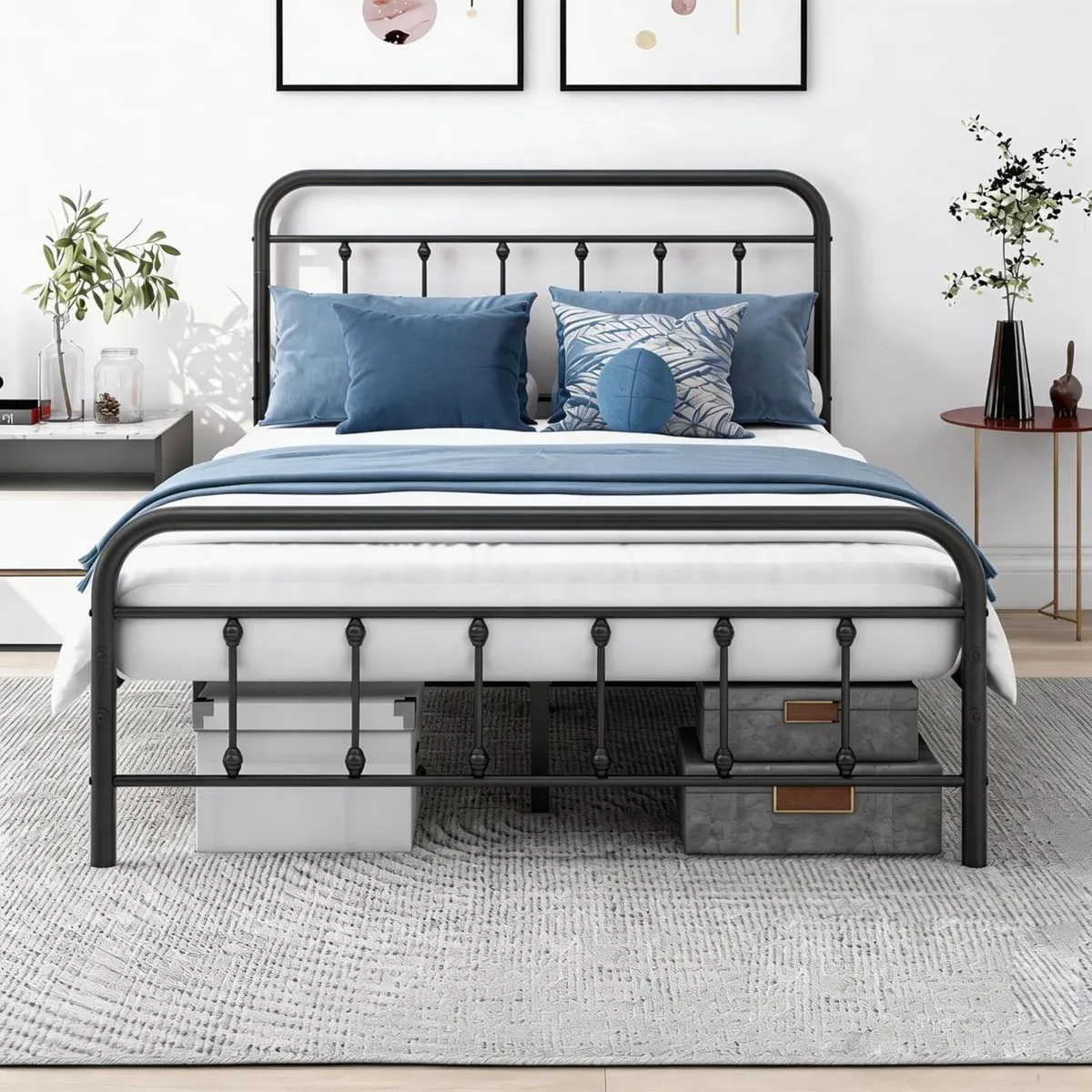 Double Bed Frame with Storage and Headboard Metal - Image 1