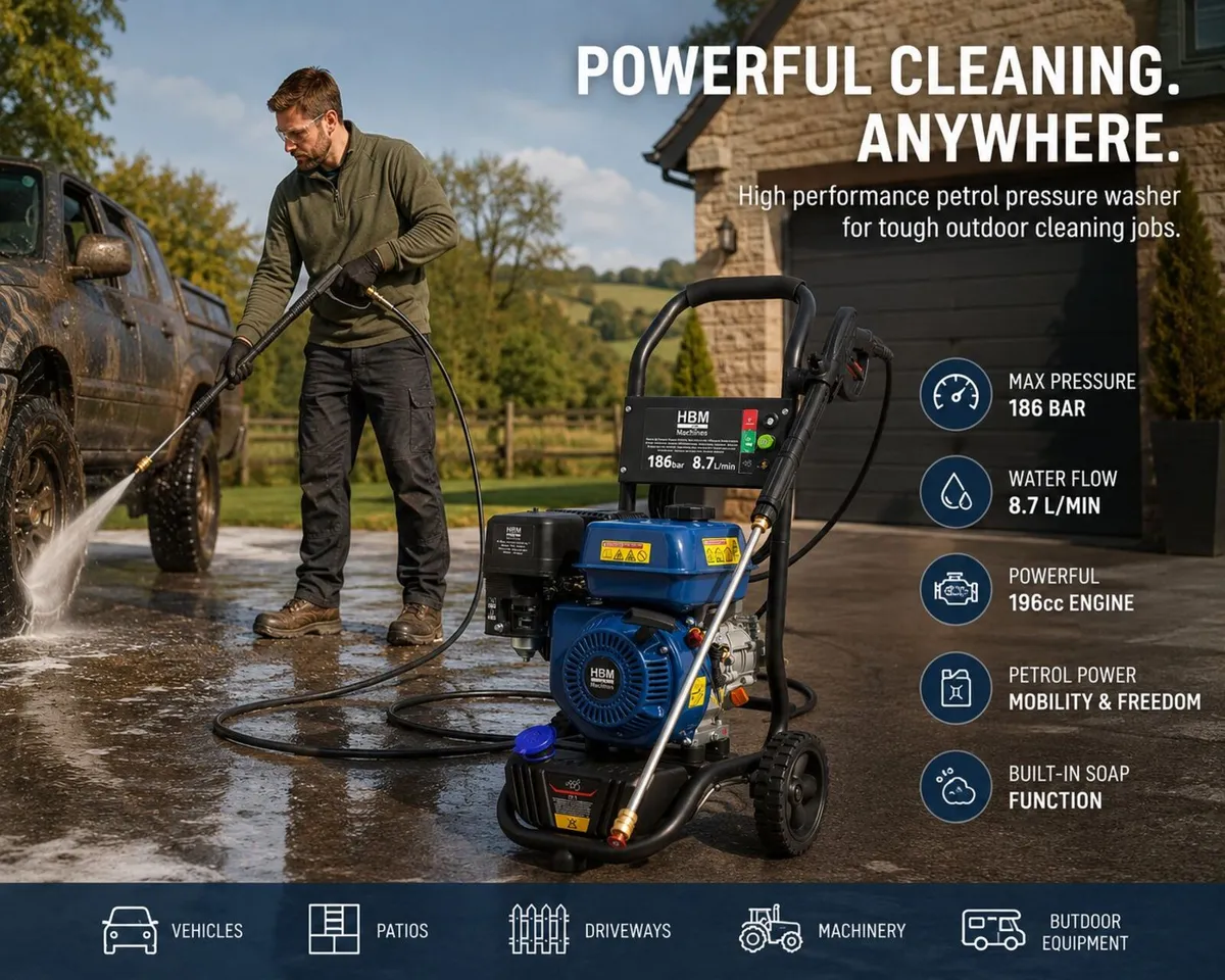 Petrol Pressure Washer 186 Bar 196cc High Power Je - Image 1