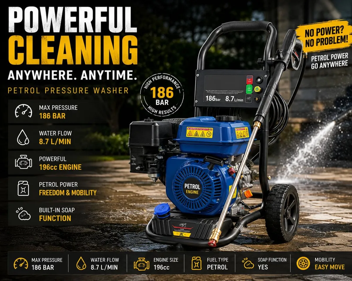 Petrol Pressure Washer 186 Bar 196cc High Power Je - Image 3
