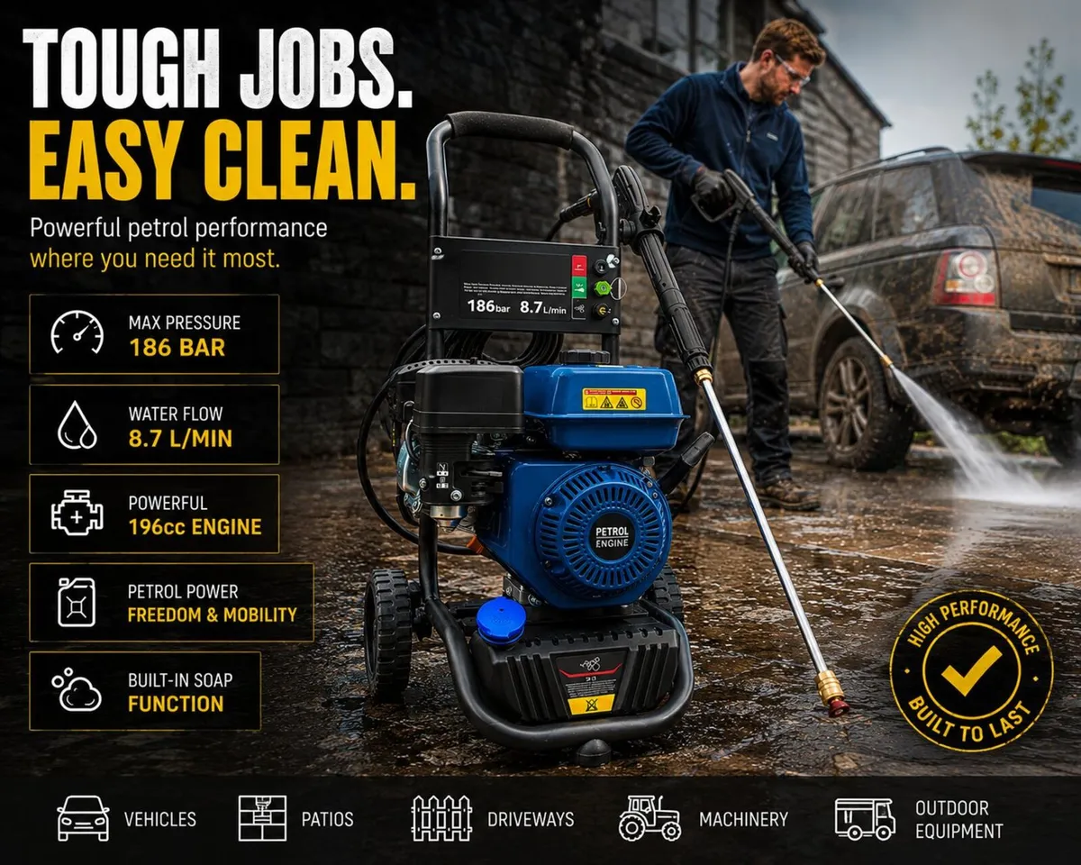 Petrol Pressure Washer 186 Bar 196cc High Power Je - Image 2